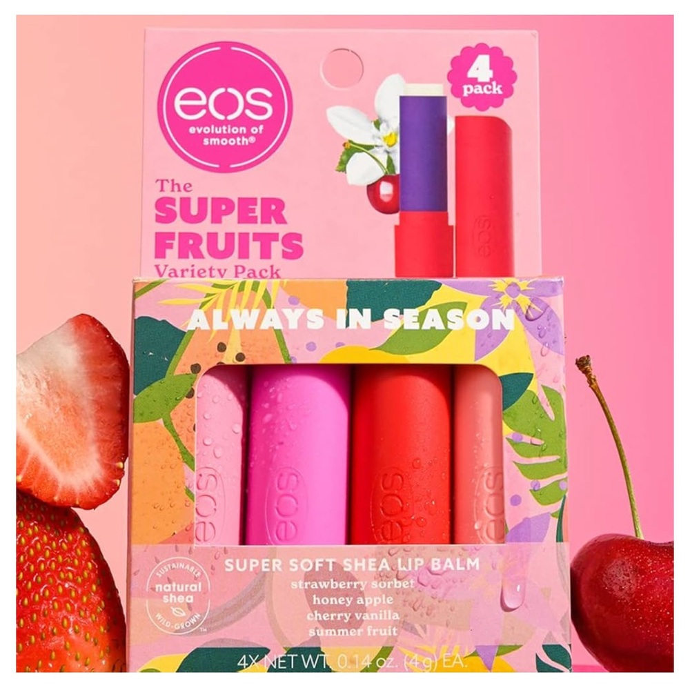 New eos Super Soft Shea Lip Balm Sticks, Super Fruits Variety Pack